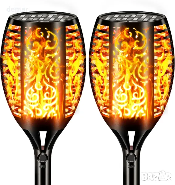 Соларни фенери на открито, 109 см 96 LED трептящи танцуващи пламъци, 2 броя, снимка 1