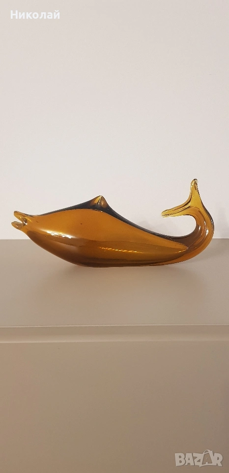 Риба-ваза от кафяво стъкло, снимка 1