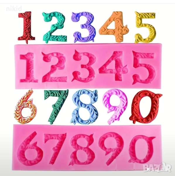 Декорирани цифри числа силиконов молд форма фондан шоколад гипс декор, снимка 1