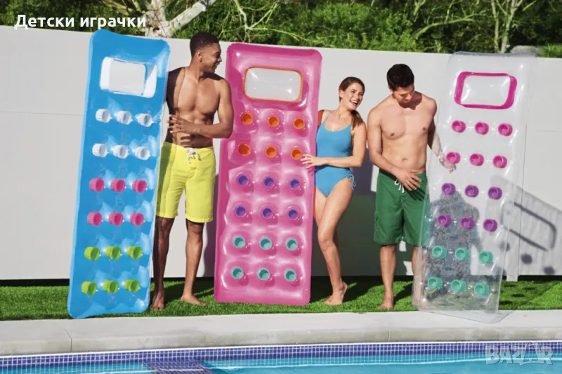 Надуваем дюшек Bestway, 188х71 см, цветни чашки, син/розов/прозрачен, снимка 1