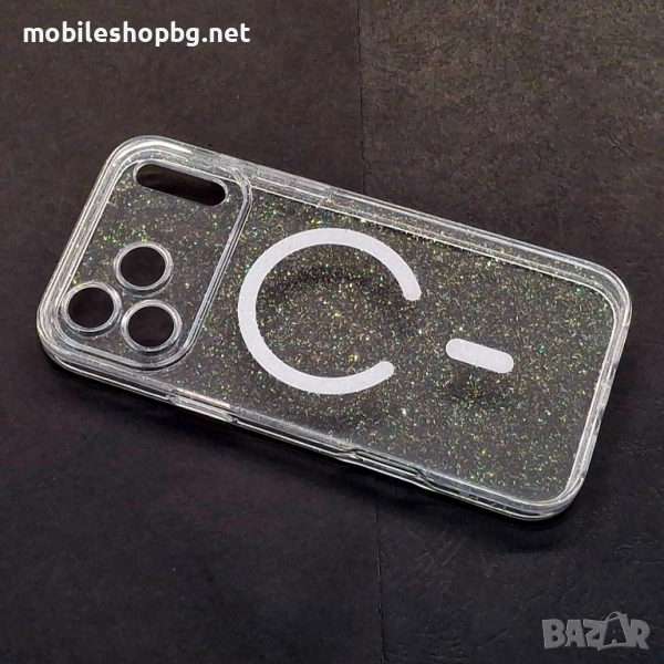iPhone 17 Pro Max кейс MagSafe прозрачен с брокат защита на камерите , снимка 1