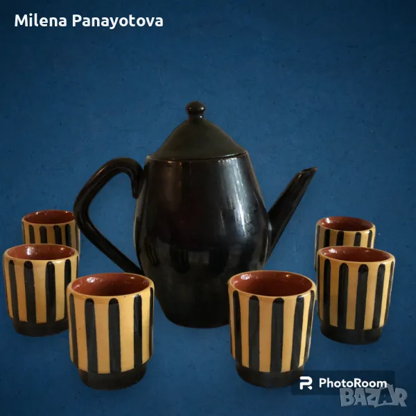 глинен чайник с чаши. цена 13 лв, снимка 1
