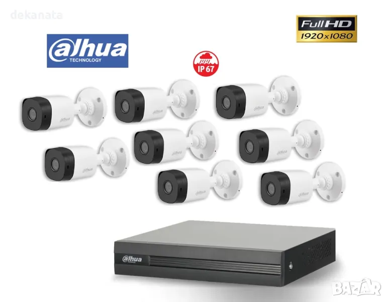 Full HD 8канален Комплект DAHUA за видеонаблюдение с 8 броя HD-CVI камери за външен монтаж, снимка 1