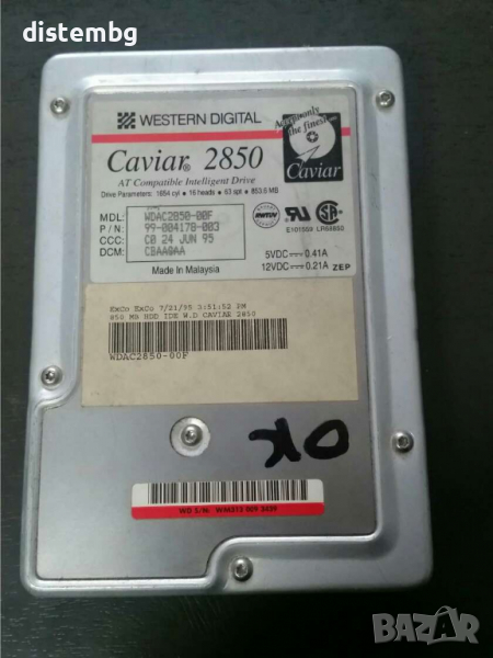 Western Digital Wdac2850-00f Caviar 2850 твърд диск 853.6mb, снимка 1