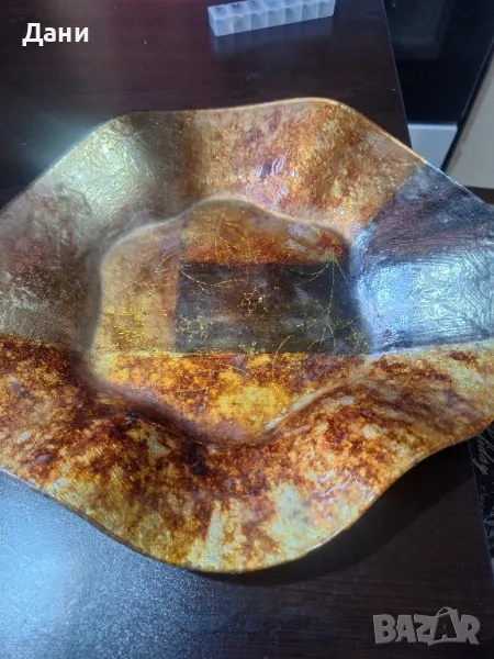 Голям извит стъклен поднос 38 см диаметър, снимка 1