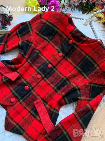Карирано червено сако, снимка 2 - Сака - 50867460