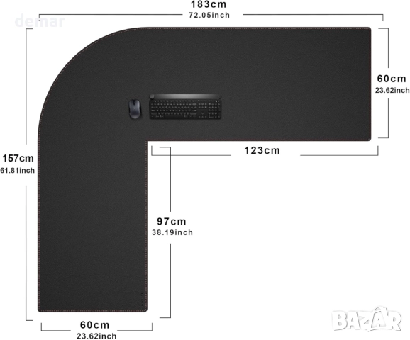 ZORESYN L-образна подложка от изкуствена кожа за бюро, 157×60 см,черна, снимка 2 - Бюра - 52403858