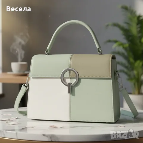 Многоцветна дамска чанта с метална тока и дълга дръжка, снимка 4 - Чанти - 56010526