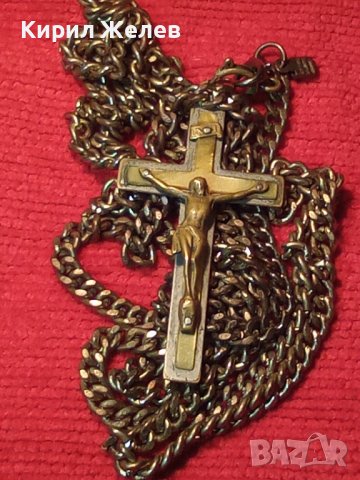 СТАРИННО ПОСРЕБРЕНО БРОНЗОВО РАЗПЯТИЕ КРЪСТ МАЙСТОРСКА РЯДКА РАБОТА с ПОЗЛАТЕНА РЕТРО ВЕРИЖКА 17316 
