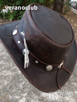 Каубойска шапка Естествена кожа Сребристи катарами, снимка 3 - Шапки - 41883527