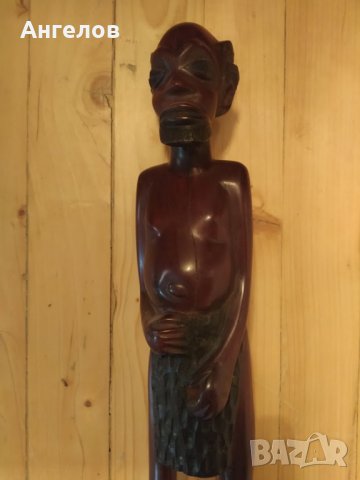 Голяма дървена африканска статуетка 70-те години, снимка 4 - Антикварни и старинни предмети - 34385026