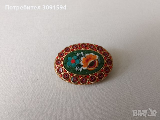 Винтидж италианска микромозайка с флорална овална игла, брошка, снимка 12 - Антикварни и старинни предмети - 41479094