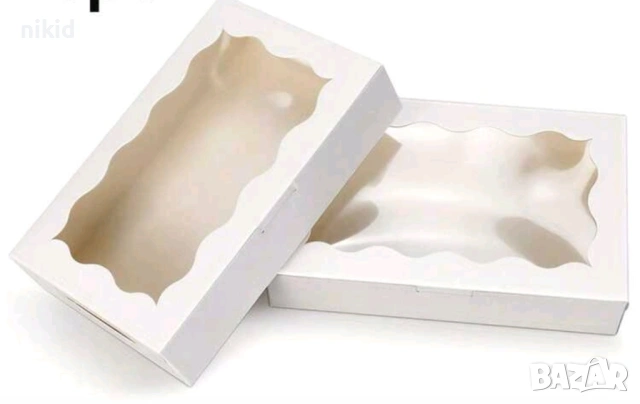 Голяма правоъгълна кутия прозрачен капак бяла розова картонена за лакомства десерти бонбони шоколад, снимка 5 - Кутии за храна - 53435960