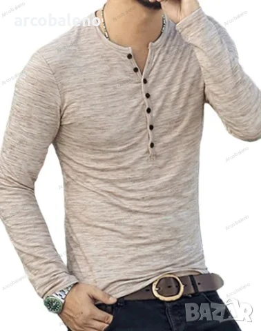 Модна мъжка тениска с дълги ръкави, 5цвята, снимка 3 - Тениски - 40850808