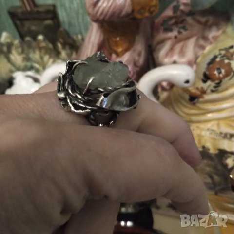 Бутиков сребърен пръстен с естествен аквамарин , снимка 4 - Пръстени - 39723082