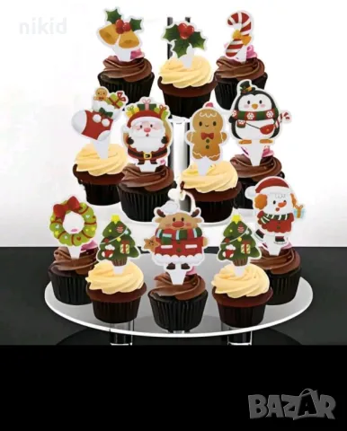 25 бр микс Коледни къси картонени топери за кексчета мъфини торта рожден ден украса, снимка 2 - Други - 48684919