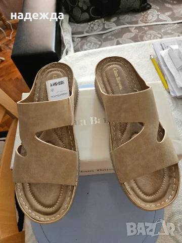 Летни бежови чехли голям размер , снимка 2 - Чехли - 51193345