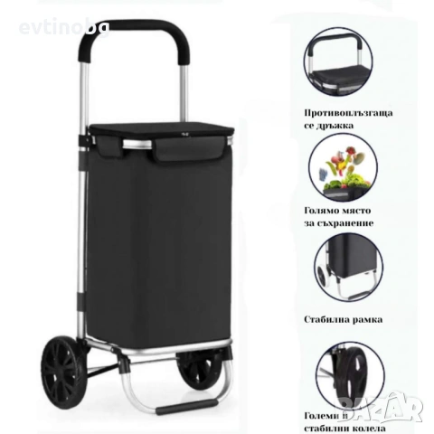 Количка за пазаруване в син цвят – 40 л, водоустойчива, лека и удобна с 2 колела, снимка 6 - Други стоки за дома - 53843456