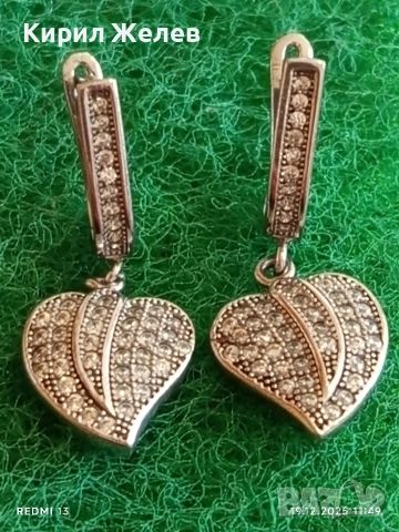 Сребърни обеци във формата на сърце инкрустирани с планински кристал прелестни 50974, снимка 5 - Обеци - 52846234