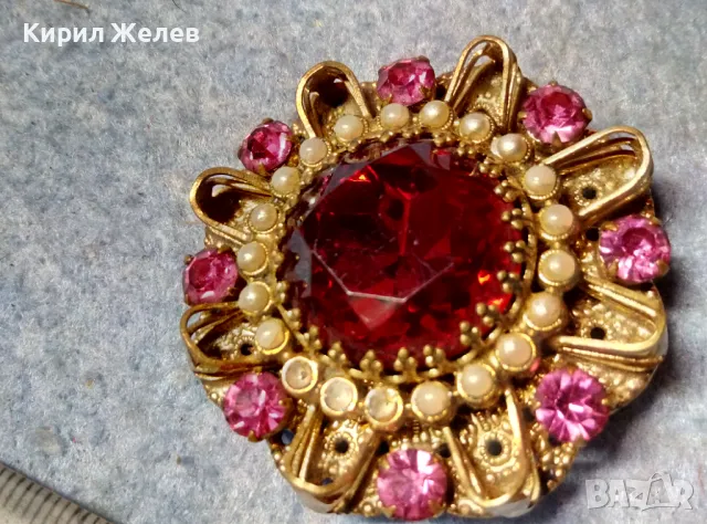 СТАРИННА СКЪПОЦЕННА ФЛОРАЛНА БРОНЗОВА БРОШКА - ЦВЕТЕ с ГОЛЯМ ШЛИФОВАН ГРАНАТ и АМЕТИСТИ 47965, снимка 4 - Антикварни и старинни предмети - 48160679