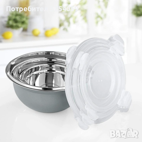 Комплект GOURMETmaxx купи от неръждаема стомана с капаци – 3 в 1 за съхранение и свежест, снимка 3 - Кутии за храна - 53209054
