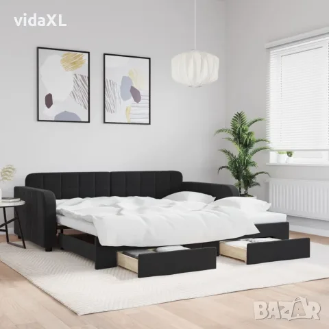 vidaXL Канапе с изтеглящо легло и чекмеджета черно 100x200 см кадифе（SKU: 3196988）, снимка 2 - Дивани и мека мебел - 56063283