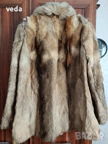 Винтидж кожено палто естествен косъм бежово размер М, снимка 3 - Палта, манта - 53673455