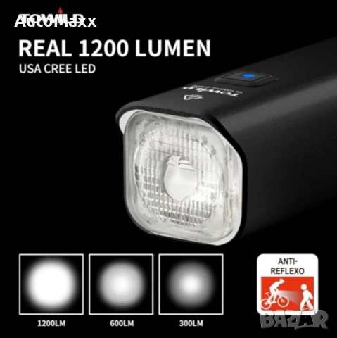 Челник за колело TOWILD CL1200, 1200 лумена, батерия 5000 mAh,водоустойчивост IPX-6, 176 г, снимка 8 - Велосипеди - 51003388