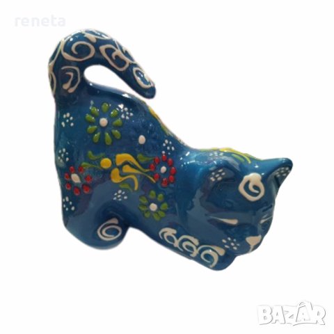 Статуетка Ahelos, Котка, Ръчна изработка, Керамична, Син, 21х10х6 см, снимка 1