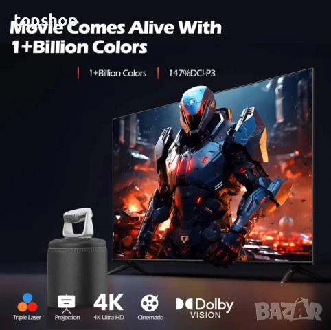 Нов, пълен комплект с мека чанта 4K проектор НА БЪЛГАРСКИ с батерия и Андроид EUARY. Авто фокус..., снимка 3 - Плейъри, домашно кино, прожектори - 50525750