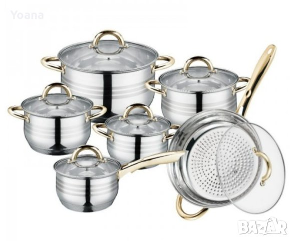 Комплект тенджери и тиган Royalty Line RL-1231G, 12ч.,16К/16/18/ 20/24/24Tсм.,, снимка 2 - Съдове за готвене - 44216371