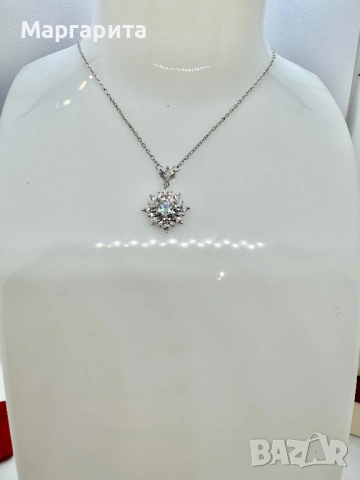 Сребърно колие с мойсанит (диамант)1 карат , снимка 3 - Колиета, медальони, синджири - 53785376