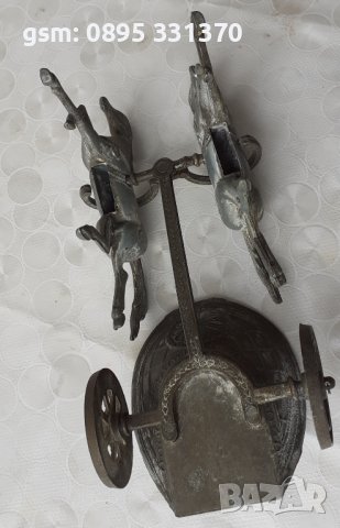 Колесница с 2 коня, кон, стара фигура статуетка пластика украса, снимка 8 - Статуетки - 40728824