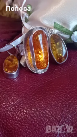 Дизайнерски сребърен комплект  с естествен кехлибар/обеци и пръстен/, снимка 10 - Бижутерийни комплекти - 28352757