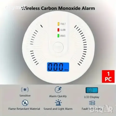 Детектор за въглероден окис, CO аларма с цифров дисплей, звукова аларма 85dB