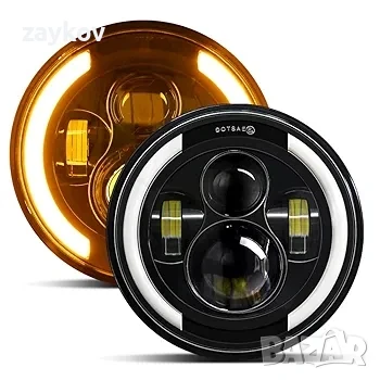 Kairiyard 7-инчови кръгли LED фарове 100W 10000LM 4 лещи Angel Eyes 3000K + 6000K 4 режима, снимка 2 - Друга електроника - 50656740