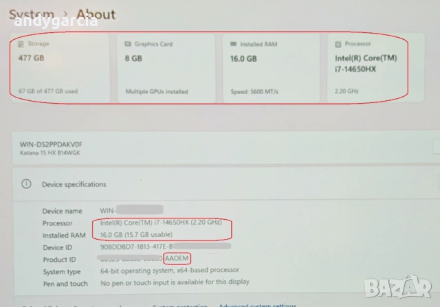Nvidia RTX 5070 8GB/Intel Core i7-14650HX/15.6 2K 165Hz 100%DCI-P3/16GB RAM/512GB NVMe/MSI Katana 15, снимка 13 - Лаптопи за игри - 53388638