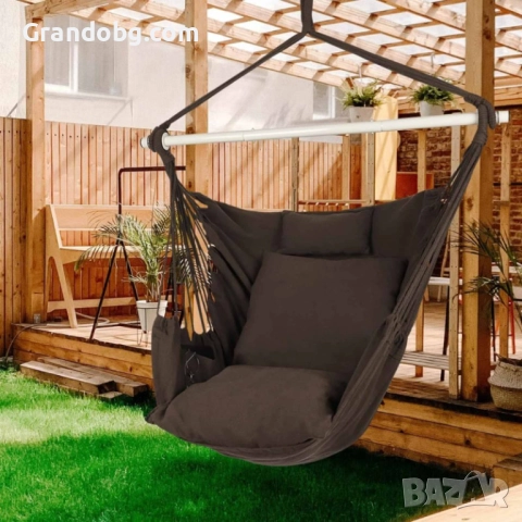 Елегантен XL Стол-хамак до 300кг с две възглавници, аксесоари и страничен джоб