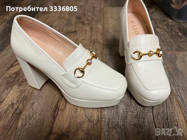 Официални бели обувки с дебел ток, снимка 1 - Дамски обувки на ток - 39442903