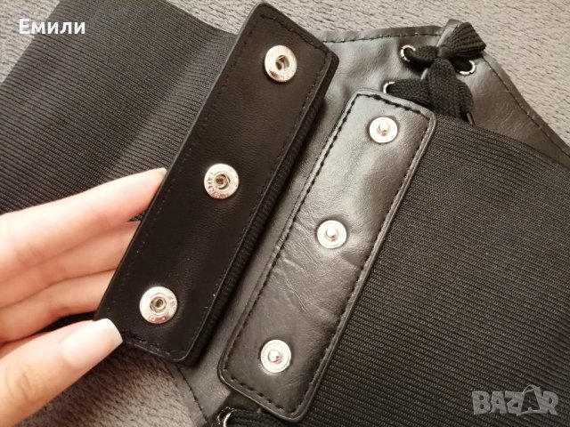 Колан/корсет за талия с бродерия цветя, имитация на кожа и ластик в черен цвят, снимка 11 - Корсети, бюстиета, топове - 41488677