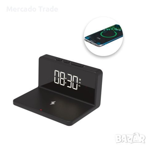 Часовник - будилник с безжична база за зареждане Mercado Trade, 3в1, 10W, Черен 10W, снимка 1 - Безжични зарядни - 44507559