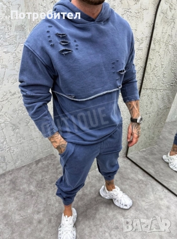 Мъжки спортен син екип със дупки, снимка 5 - Спортни дрехи, екипи - 52939906