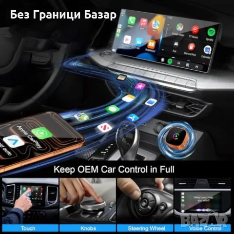 Нов CarPlay Wireless адаптер за iPhone 1080P USB-C USB-A бърза връзка кола телеон Айфон, снимка 2 - Друга електроника - 56216186