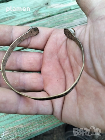 Стара посребрена гривна с естествени камъни тигрово око, снимка 2 - Антикварни и старинни предмети - 51545373