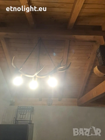 Ръчно изработени полилеи от паднали еленови рога с ръчно изработени дървени чашки , снимка 14 - Полилеи - 53441754