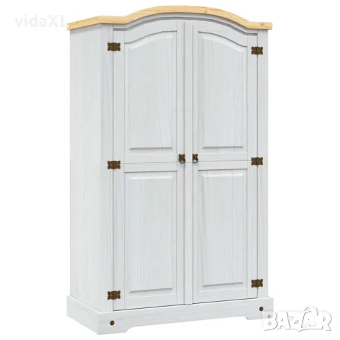 vidaXL Гардероб, мексикански бор, стил Корона, 2 врати, бял