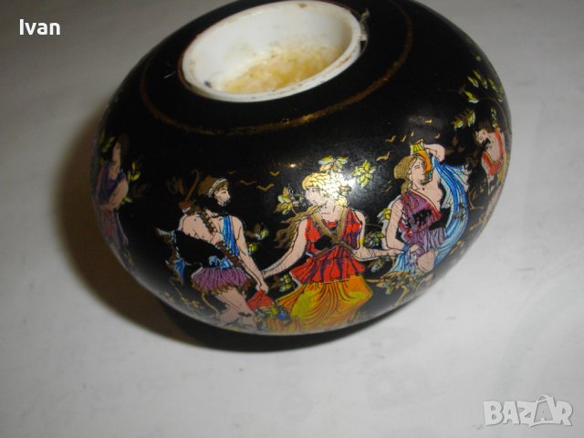 Малък Ръчно Рисуван Свещник-Керамика с Глазура-Гръцка Митология, снимка 5 - Други - 39821582