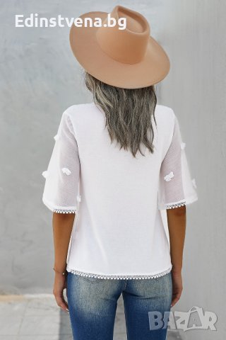 Дамска блуза с ефектни къси ръкави в бяло, снимка 10 - Корсети, бюстиета, топове - 39993973