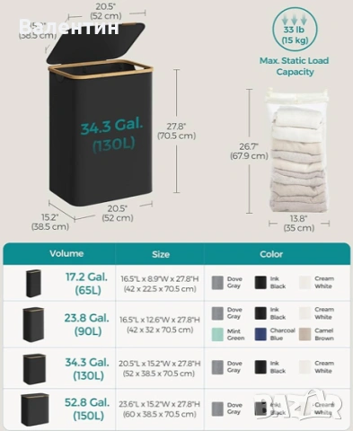 Голям кош за пране SONGMICS, снимка 5 - Други стоки за дома - 53233488