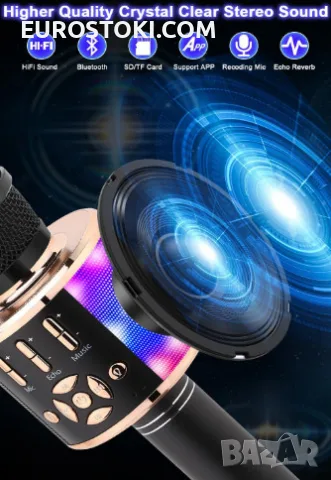 Безжичен караоке микрофон BONAOK, магически звук, Bluetooth микрофон 4 в 1, мигащи светлини, ефекти, снимка 5 - Караоке - 56228621